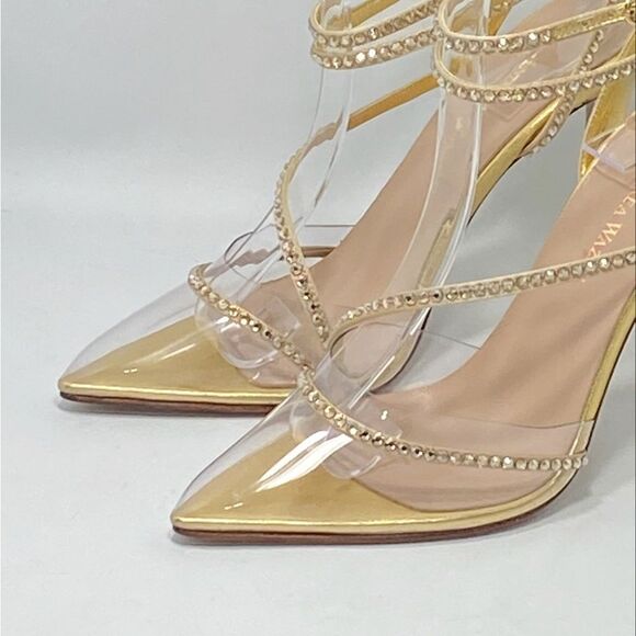 Andrea Wazen Leather & Crystal Pumps size 37.5 - Picture 9 of 14